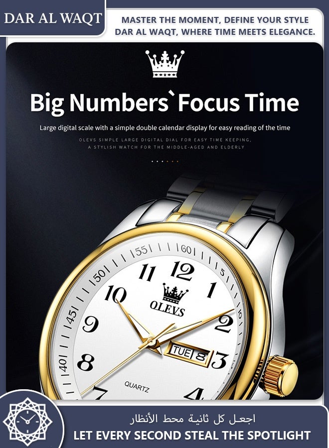 أوليفز ساعة OLEVS عصرية رجالية كوارتز بسوار معدني بلونين مثالية للأعمال واليومي - Image 4