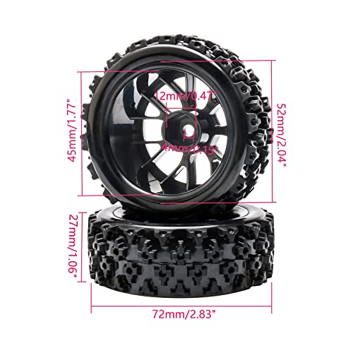 JIUWU 4 Pcs Black 1:10 Scale RC Tires Wheel Rims Crossing Rubber On Road Parts - Image 3
