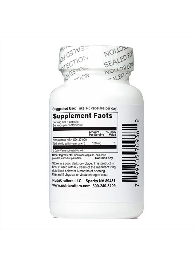 NutriCrafters - Nattokinase 2,000 Units 60 Caps. Cardiovascular Superfood of Japan - Made in The USA with Japanese NSK-SD Nattokinase. NSK-SD - The Original and Most Studied Nattokinase Brand. - Image 1