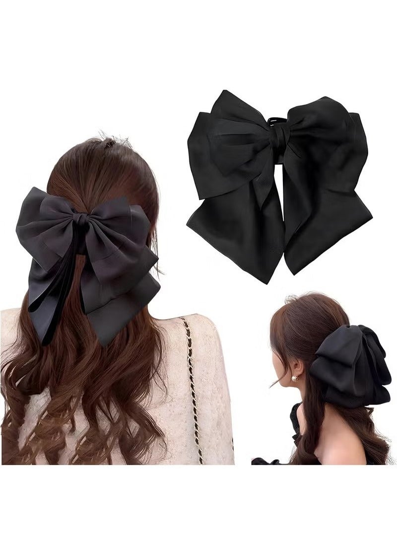 Big Bow Hair Clips Large Black Bowknot Hair Claw with Long Tail Satin Silk Butterfly Bow Hair Barrette Hair Accessory for Women Girls - Image 1