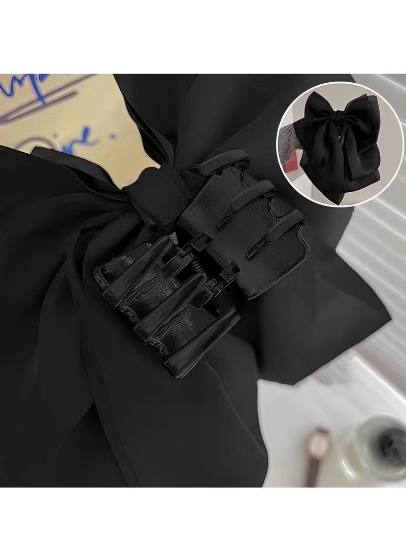 Big Bow Hair Clips Large Black Bowknot Hair Claw with Long Tail Satin Silk Butterfly Bow Hair Barrette Hair Accessory for Women Girls - Image 4