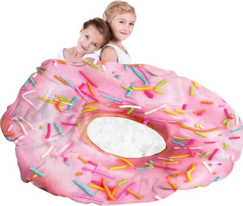 Abaysto Cute Pink Donuts Funny Blanket for Girls Novelty Realistic Food Throws Soft Cozy Flannel Round for Nap, Home Decor, Party Kids Child Gifts 90CM - Image 3