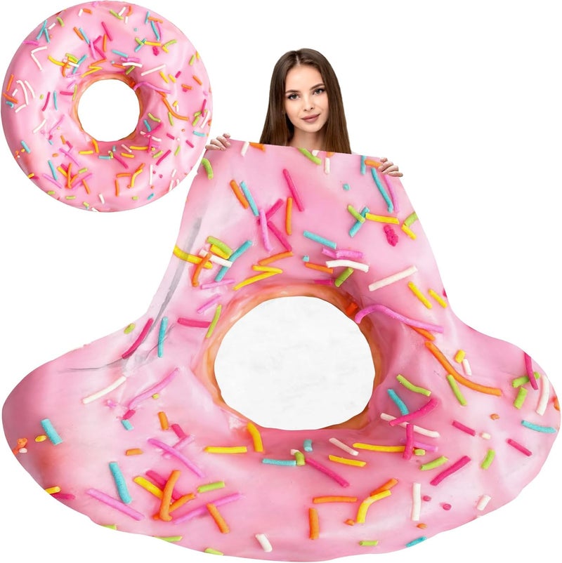 Abaysto Cute Pink Donuts Funny Blanket for Girls Novelty Realistic Food Throws Soft Cozy Flannel Round for Nap, Home Decor, Party Kids Child Gifts 90CM - Image 1