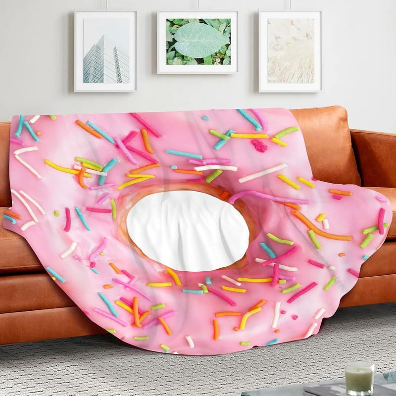 Abaysto Cute Pink Donuts Funny Blanket for Girls Novelty Realistic Food Throws Soft Cozy Flannel Round for Nap, Home Decor, Party Kids Child Gifts 90CM - Image 4