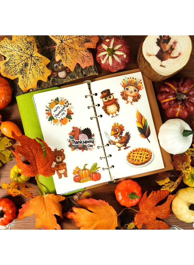 Bluejw Thanksgiving Day 50 PET Material Turkey Southern Maple Leaf Harvest Season Thanksgiving Stickers Holiday Party Decoration Stickers - Image 4