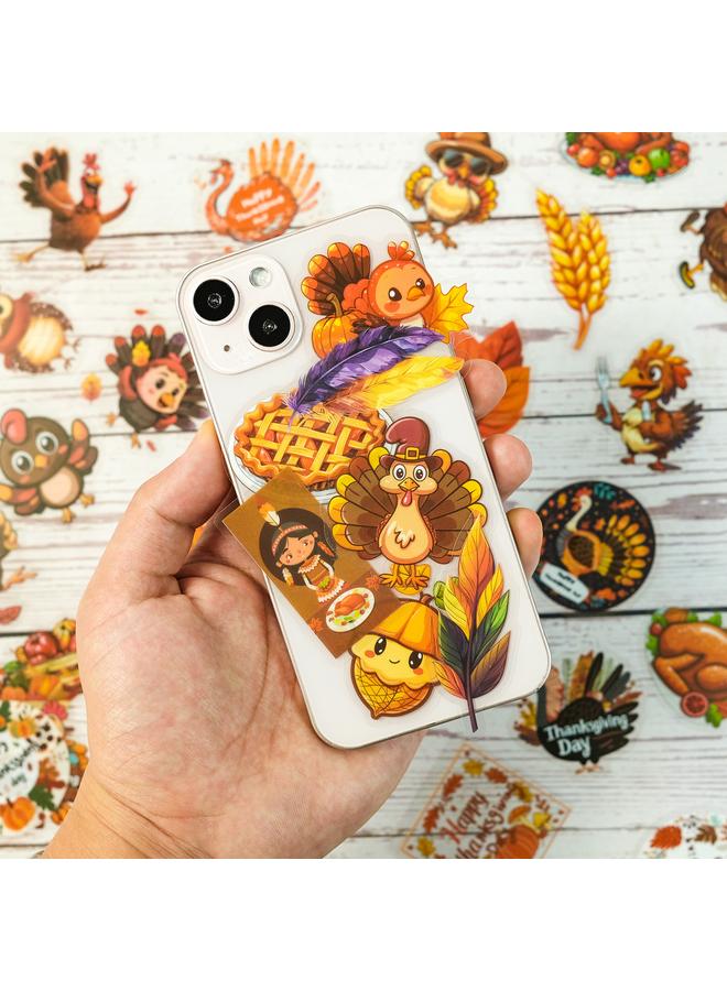 Bluejw Thanksgiving Day 50 PET Material Turkey Southern Maple Leaf Harvest Season Thanksgiving Stickers Holiday Party Decoration Stickers - Image 1