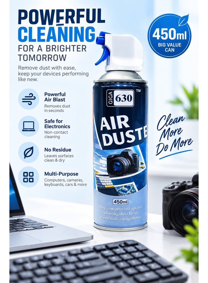 Giga Compressed Air Duster for Electronics, Computers, Keyboards, Laptops & Car Interiors – GIGA630, 450ml - Image 1
