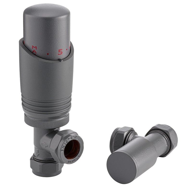 Generic Sandy Beach Anthracite TRV Thermostatic 15mm Angled Straight Radiator Valve with Lockshield Valve  - Image 2
