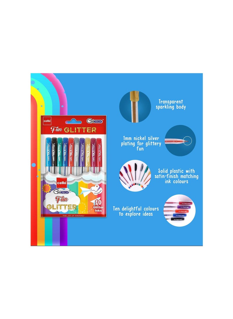 Cello Cello Geltech Fun Glitter Gel Pen Pack Of 10 Multicolor - Image 2