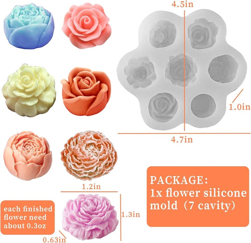 Skytail 7 Cavity Rose Peony Flower Silicone Candle Mould for Chocolate Fondant Candy Cake Decoration Cupcake Topper Jelly Dessert Ice Cube Wax Soap Bath Bomb Floral Carnation Resin Craft Jewelry Mold - Image 2