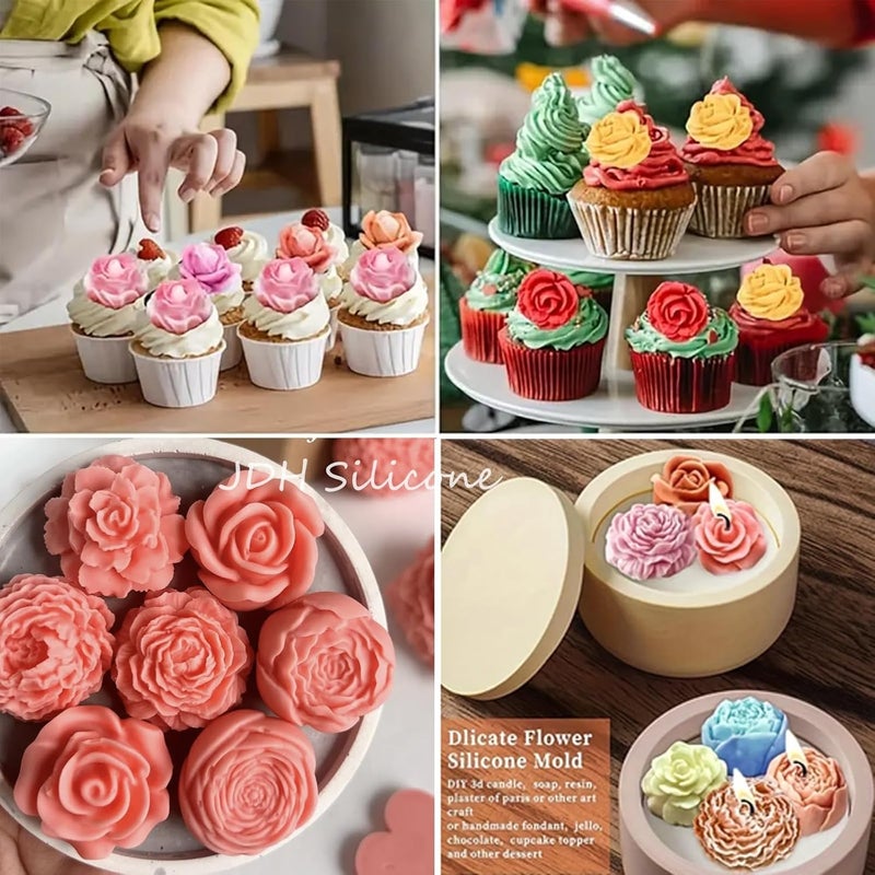 Skytail 7 Cavity Rose Peony Flower Silicone Candle Mould for Chocolate Fondant Candy Cake Decoration Cupcake Topper Jelly Dessert Ice Cube Wax Soap Bath Bomb Floral Carnation Resin Craft Jewelry Mold - Image 5