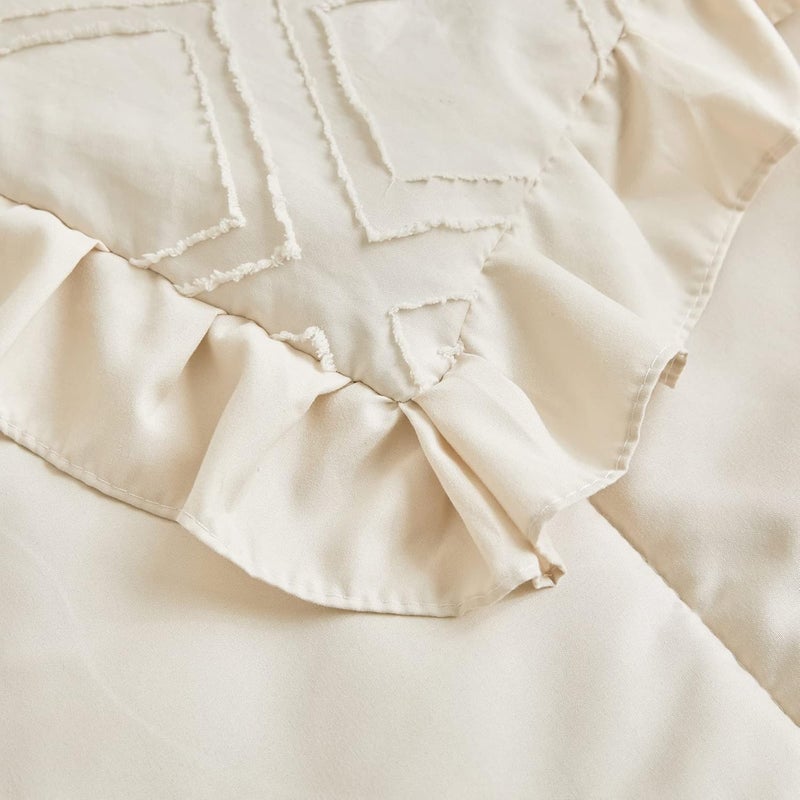 Uozzi Bedding Tufted Ruffle Crib Bedding Set 3 Pieces Baby Boho Quilted Comforter with Fitted Sheet and Bed Skirt  Cute Ruffled Shabby Chic Baby Bedding Soft Blanket Design Cream White - Image 4