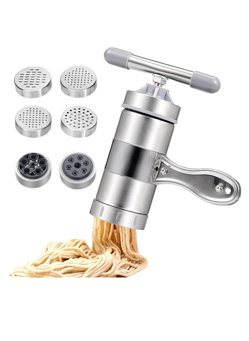 Pasta Maker Noodle Maker with 6 Mould Manual Pasta Machine Stainless Steel Ramen Noodle Press Spaghetti Maker Portable Pasta Machine Tools Suitable for Travel Picnic Camping Home - Image 1