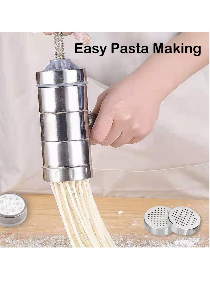 Pasta Maker Noodle Maker with 6 Mould Manual Pasta Machine Stainless Steel Ramen Noodle Press Spaghetti Maker Portable Pasta Machine Tools Suitable for Travel Picnic Camping Home - Image 3