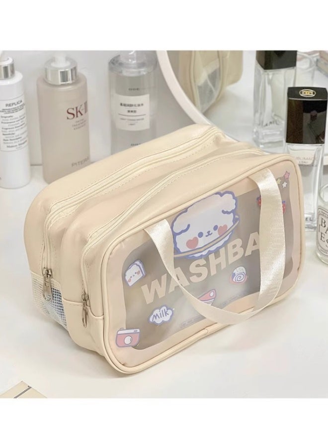 Cosmetic Bag,Portable Cosmetic Bag,Dry-Wet Separation Partition Toiletry Bag,Pvc Double-Layer Cosmetic Storage Bag For Travel,Large-Capacity Waterproof Cosmetic Storage Bag,Travel Wash Bag(White) - Image 4