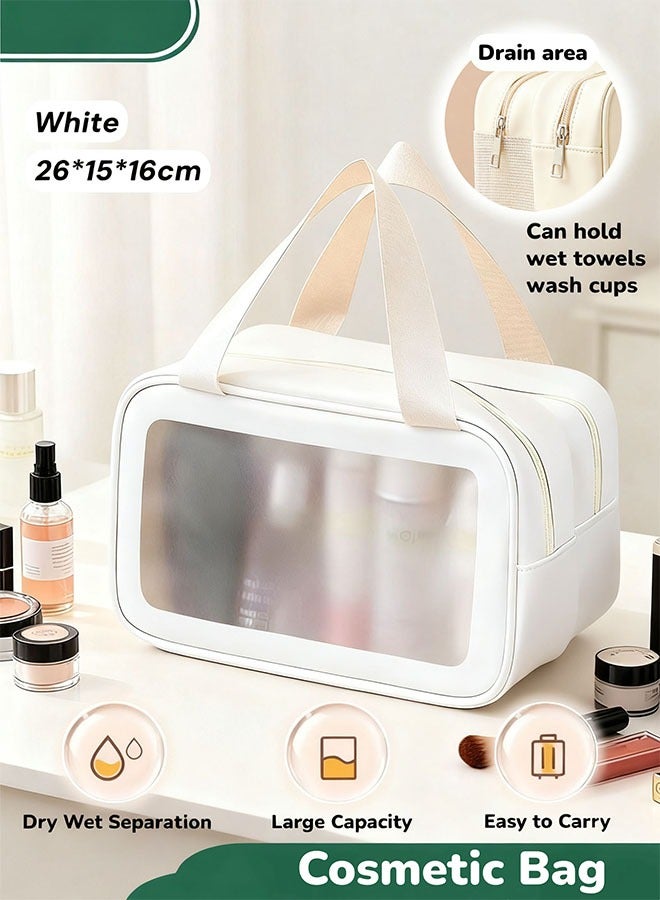 Cosmetic Bag,Portable Cosmetic Bag,Dry-Wet Separation Partition Toiletry Bag,Pvc Double-Layer Cosmetic Storage Bag For Travel,Large-Capacity Waterproof Cosmetic Storage Bag,Travel Wash Bag(White) - Image 1