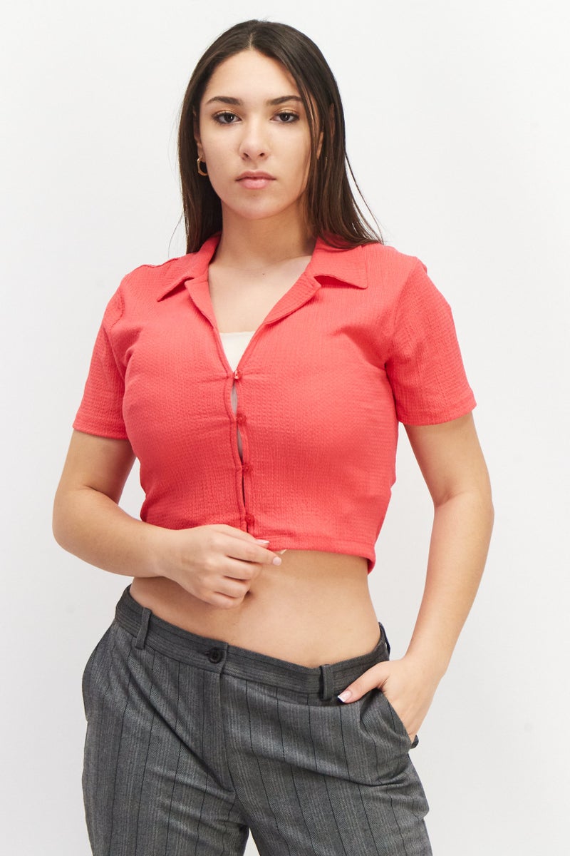 Sinsay بلوزة نسائية بأكمام قصيرة وفتحة عنق واسعة، وردي - Image 1