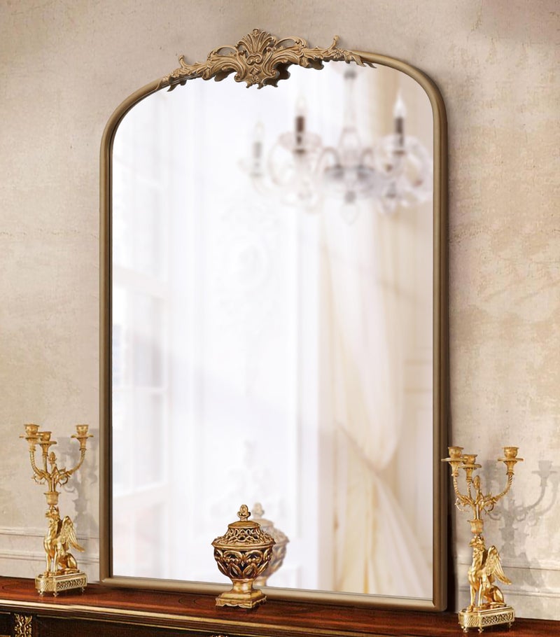 Besdomus Antique Gold Arched Mirror: 24"x36" Large Arch Gold Vintage Wall Mounted Mirror - Traditional Ornate Home Decor for Entryway/Fireplace/Bathroom/Bedroom - Idea for Fashion-Conscious - Image 2