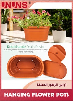 UNUNS Hanging Flower Pots for Railing,11 inch Plastic Fence Hanging Railing Planter For Outdoor Plants Countryside Style Window Flower Bucket Pots With Detachable Hooks Outdoor Home Decor,2 Pack,Orange  - Image 4