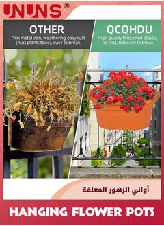 UNUNS Hanging Flower Pots for Railing,11 inch Plastic Fence Hanging Railing Planter For Outdoor Plants Countryside Style Window Flower Bucket Pots With Detachable Hooks Outdoor Home Decor,2 Pack,Orange  - Image 5