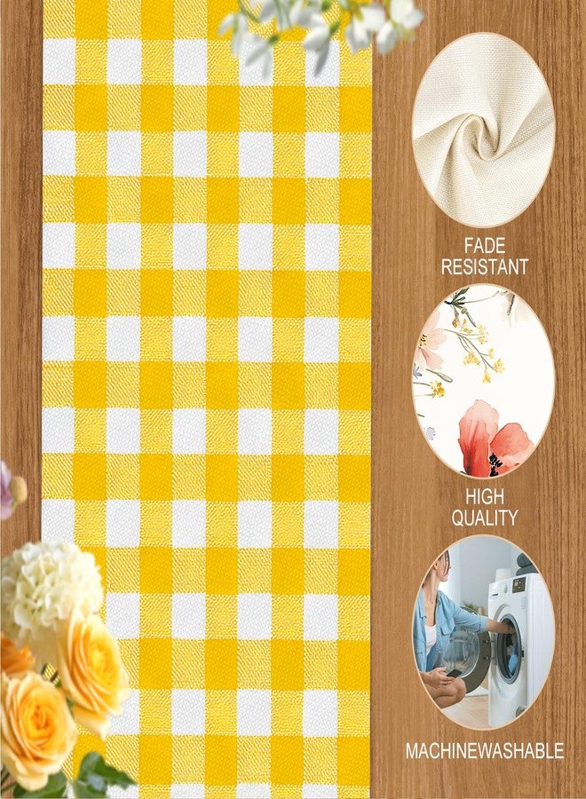 ANNA QUEEN Spring Gingham Table Runner and Placemats Set of 6 – 13"x72" Table Runner & 12"x18" Placemats, Yellow Checkered Farmhouse Picnic Style Dining Table Decor - Image 4