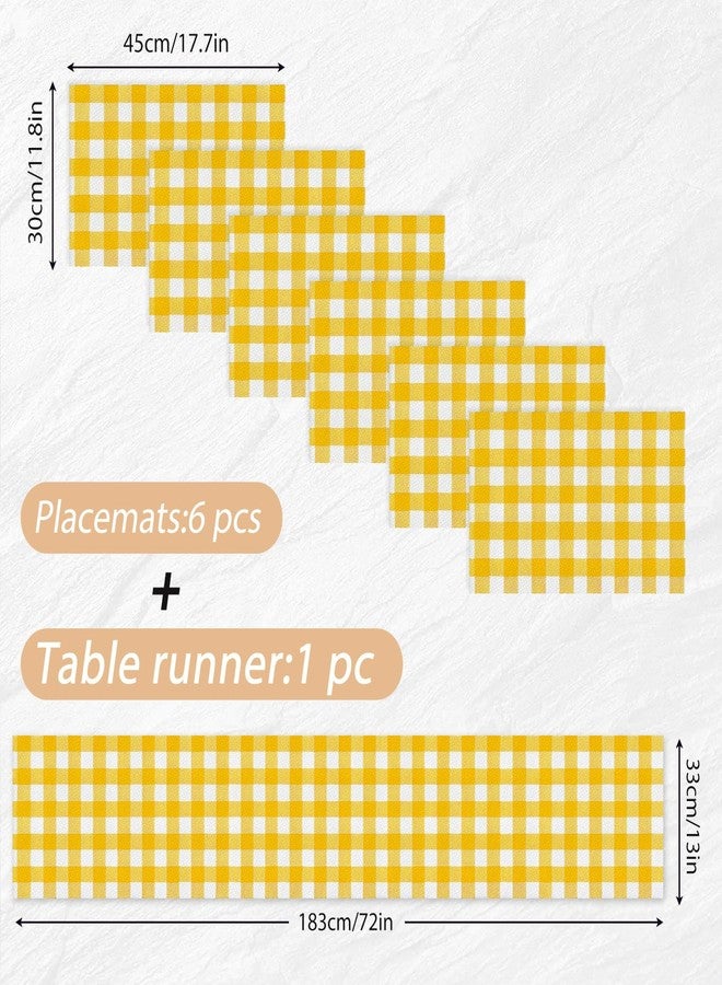 ANNA QUEEN Spring Gingham Table Runner and Placemats Set of 6 – 13"x72" Table Runner & 12"x18" Placemats, Yellow Checkered Farmhouse Picnic Style Dining Table Decor - Image 2