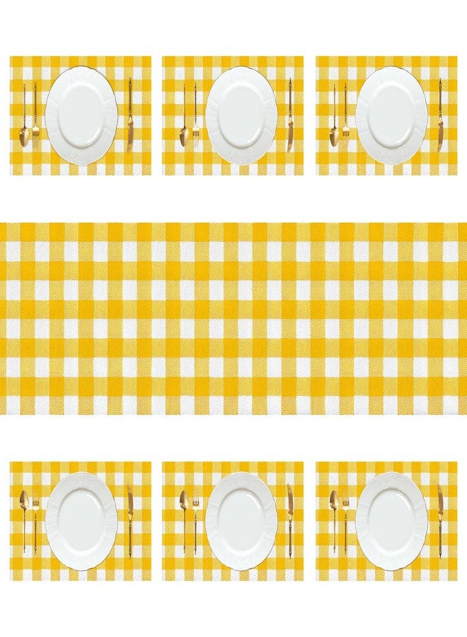 ANNA QUEEN Spring Gingham Table Runner and Placemats Set of 6 – 13"x72" Table Runner & 12"x18" Placemats, Yellow Checkered Farmhouse Picnic Style Dining Table Decor - Image 3