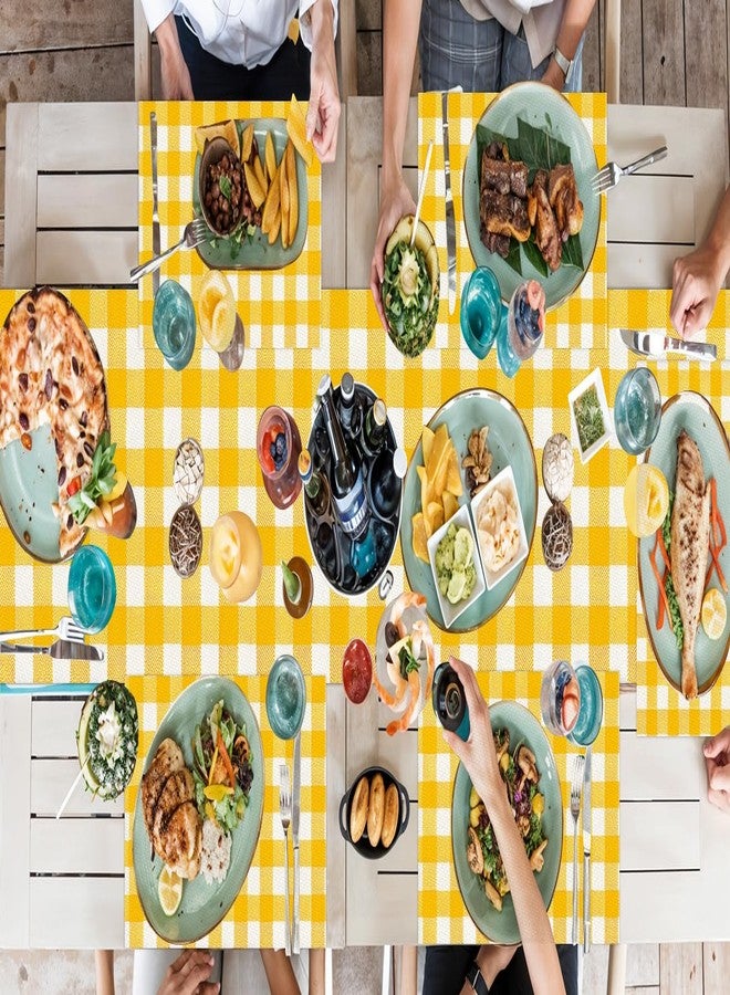ANNA QUEEN Spring Gingham Table Runner and Placemats Set of 6 – 13"x72" Table Runner & 12"x18" Placemats, Yellow Checkered Farmhouse Picnic Style Dining Table Decor - Image 5