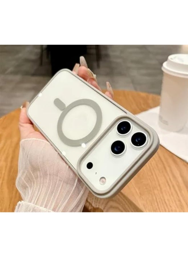 جراب مغناطيسي لهاتف iPhone 17 Pro Max مقاس 6.9 بوصة متوافق مع MagSafe، غطاء ممتص للصدمات للهاتف، إطار TPU غير لامع بلون سادة، ظهر شفاف مضاد للخدش (رمادي) - Image 1