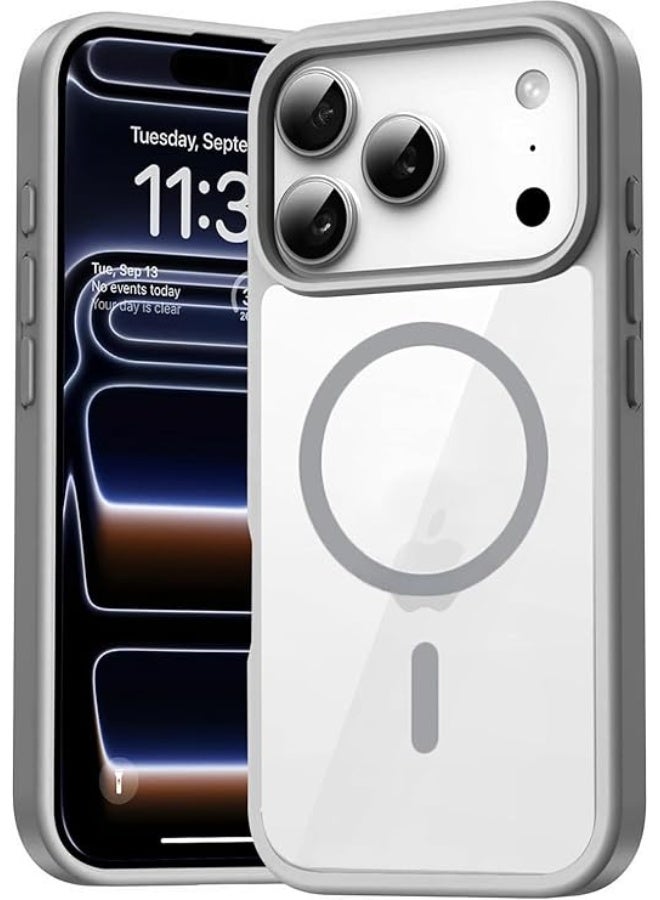 جراب مغناطيسي لهاتف iPhone 17 Pro Max مقاس 6.9 بوصة متوافق مع MagSafe، غطاء ممتص للصدمات للهاتف، إطار TPU غير لامع بلون سادة، ظهر شفاف مضاد للخدش (رمادي) - Image 2