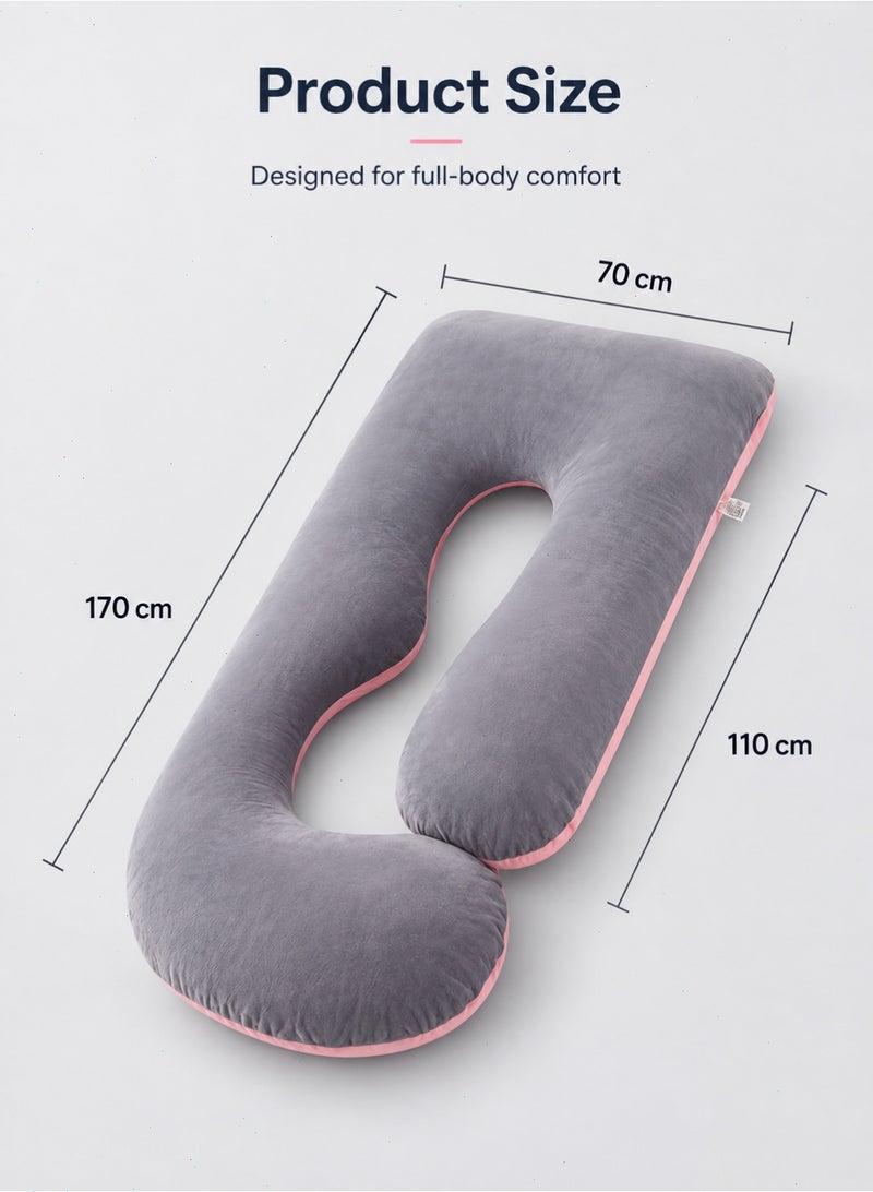 Pregnancy Pillow, G-Shaped Full Body Maternity Pillow with Removable Washable Velvet Cover, 170cm Side Sleeper Support Pillow, Pink & Grey - Image 2