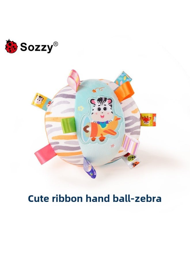 Sozz Newborn Rattle Ball Exercise Baby Grip Rattle Plush Soothing Puzzle Hand Ball Baby Toy-Color:Cute Ribbon Hand Ball-zebra  - Image 1