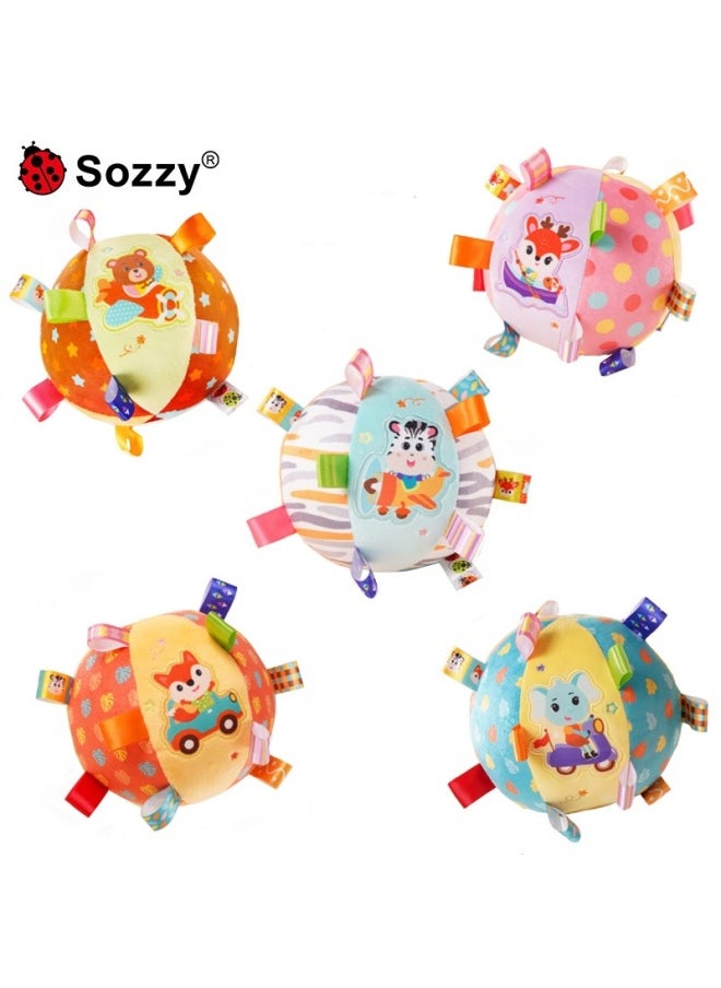 Sozz Newborn Rattle Ball Exercise Baby Grip Rattle Plush Soothing Puzzle Hand Ball Baby Toy-Color:Cute Ribbon Hand Ball-zebra  - Image 2