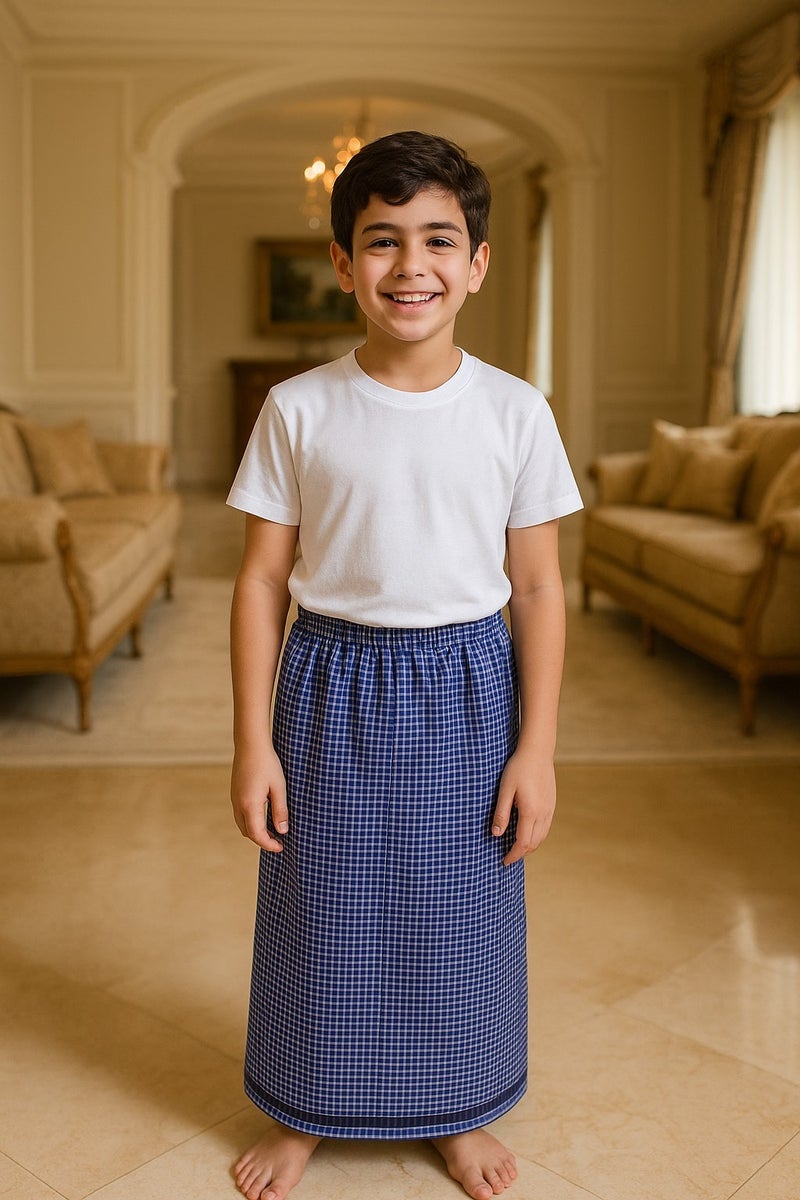 BHNS Boys’ elastic summer wrap robe — very comfortable and cool for kids. Light and soft boys’ izar-style robe, perfect for home, sleeping, or prayer time. - Image 1