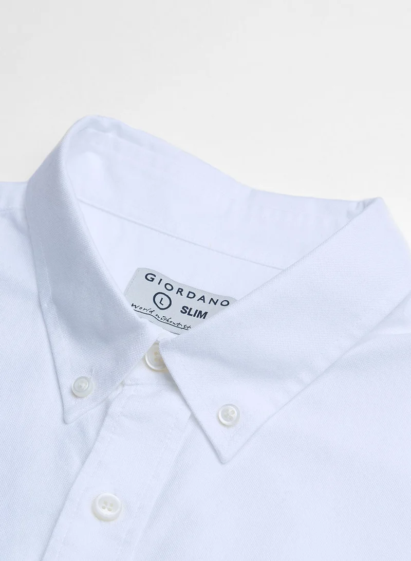 GIORDANO  Men’s Cotton Slim Oxford Shirt with Embroidery for Men | Best Price UAE