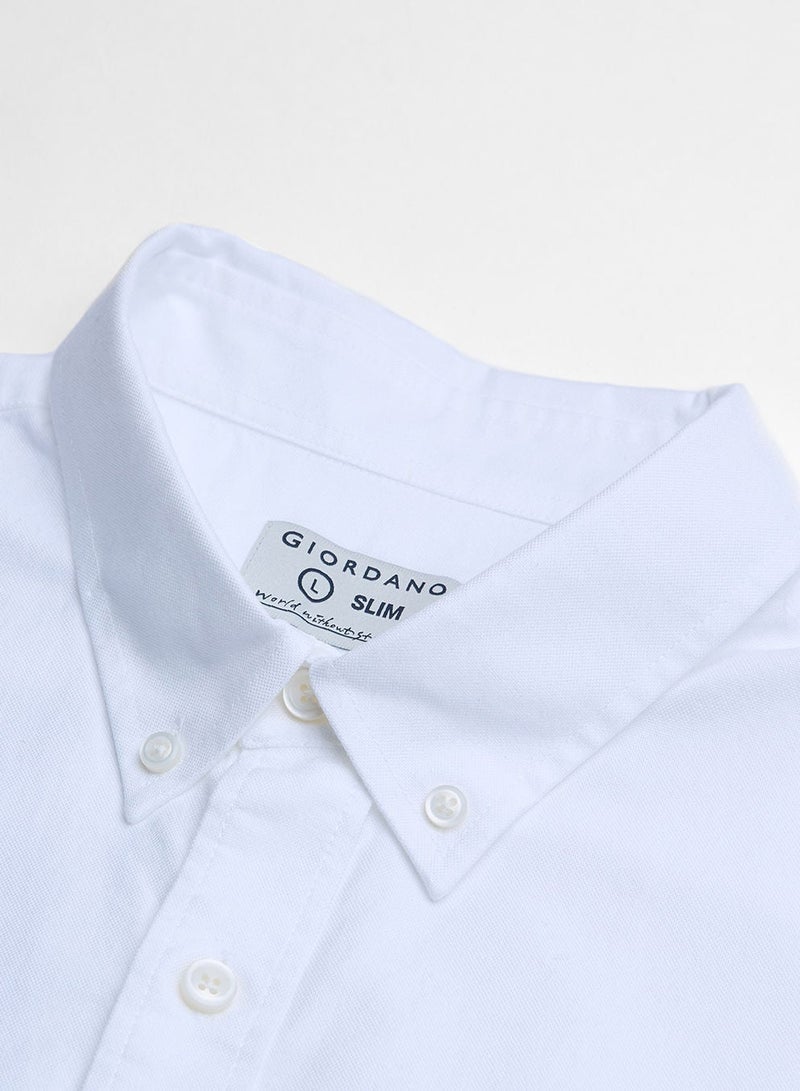 GIORDANO قميص أكسفورد ضيق من القطن للرجال مع تطريز - Image 4
