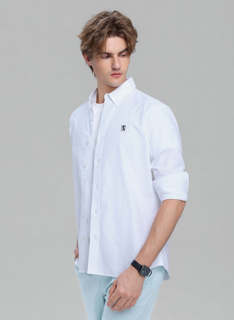 GIORDANO قميص أكسفورد ضيق من القطن للرجال مع تطريز - Image 1