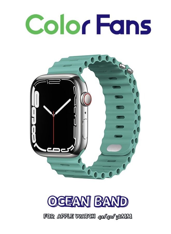 Color Fans - Soft Silicone Ocean Sports Strap Compatible Apple Watch 41mm 40mm 38mm for Men Women, Adjustible Watch Band for Apple Watch SE/Series 9/8/7/6/5/4/3/2/1 - Cactus - Image 1