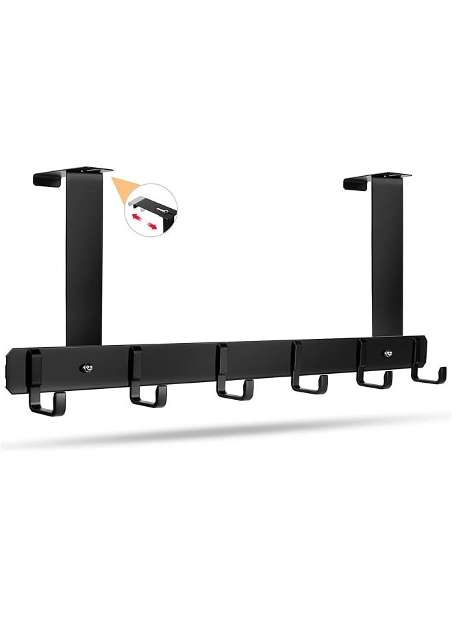 PROMASS promass Over the Door Hook Rack with 6 Hooks, Versatile Door Hanger for Coats, Towels, Bags, Keys, Ideal for Bathroom, Bedroom, Behind Back of Door Hooks, Black 