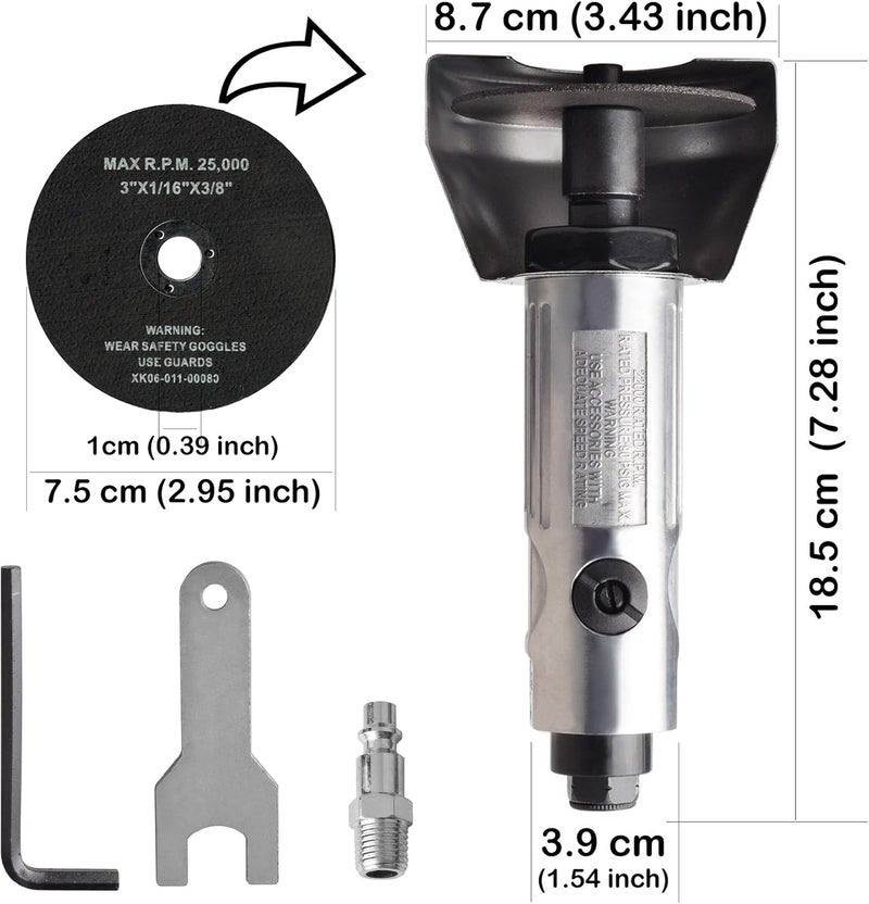PROSHI 3-inch air cut-off tool, 3" high-speed air cutter, include 1Pcs 3'' Cut-off Wheels, 180-degree guard, pneumatic cutter - Image 5