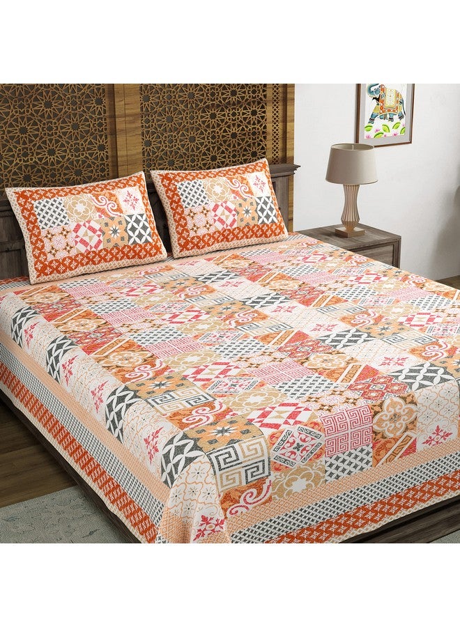 BLOCKS OF INDIA Hand Block Print Cotton King Size Bedsheet (Orange Ikat) - Image 1