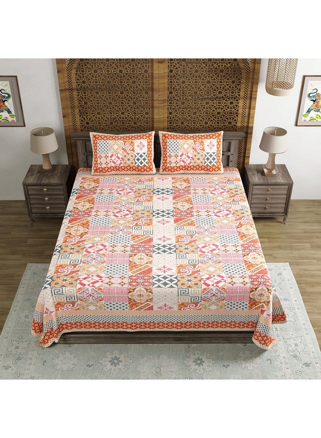 BLOCKS OF INDIA Hand Block Print Cotton King Size Bedsheet (Orange Ikat) - Image 3