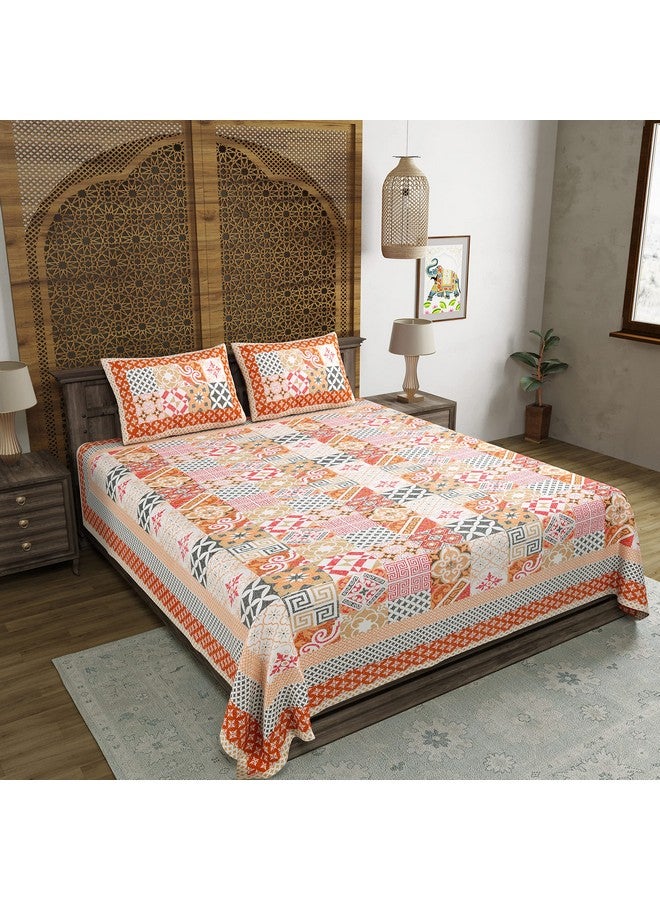 BLOCKS OF INDIA Hand Block Print Cotton King Size Bedsheet (Orange Ikat) - Image 2