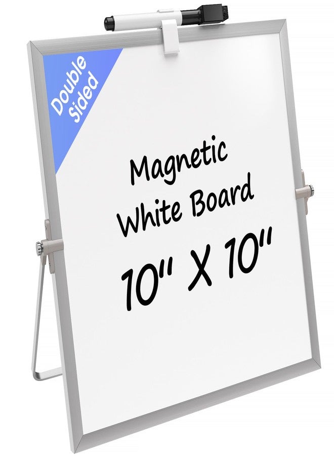 MaxGear White Board Dry Erase, 10" x 10" Small Dry Erase Board, Aluminium Frame White Board with Stands, Magnetic Double-Sided Mini Whiteboard for Drawing, Kitchen Grocery List, Memo - Image 1