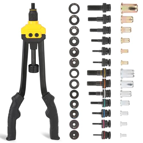 Hurricane أداة ريفيت نت هوريكان 16 بوصة، أداة يدوية لريفيت نت مع 13 قوالب مقياس و SAE، 130 قطعة من صواميل ريفيت ملولبة، أداة نتسرت ريفنوت ذات إطلاق تلقائي، أداة يدوية ريفيت نت متينة، علبة بلاستيكية قوية - Image 1