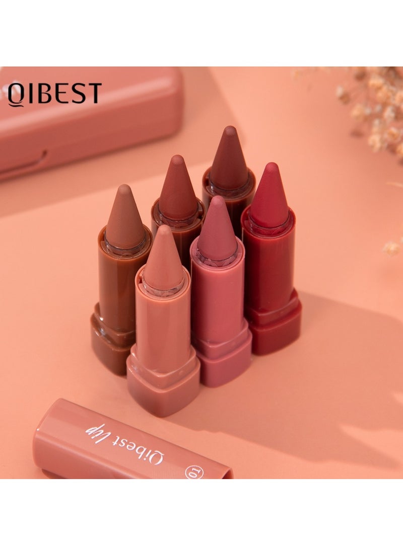 QiBest 6Pcs Mist Lipstick Set Lipstick & Lip Liner Multi Use Long Lasting Waterproof Non Drying Matte Lipsticks Set Orange Tea Brown Pumpkin Curry Jam Cinnamon 6 Colors (1.2gx6) - Image 3