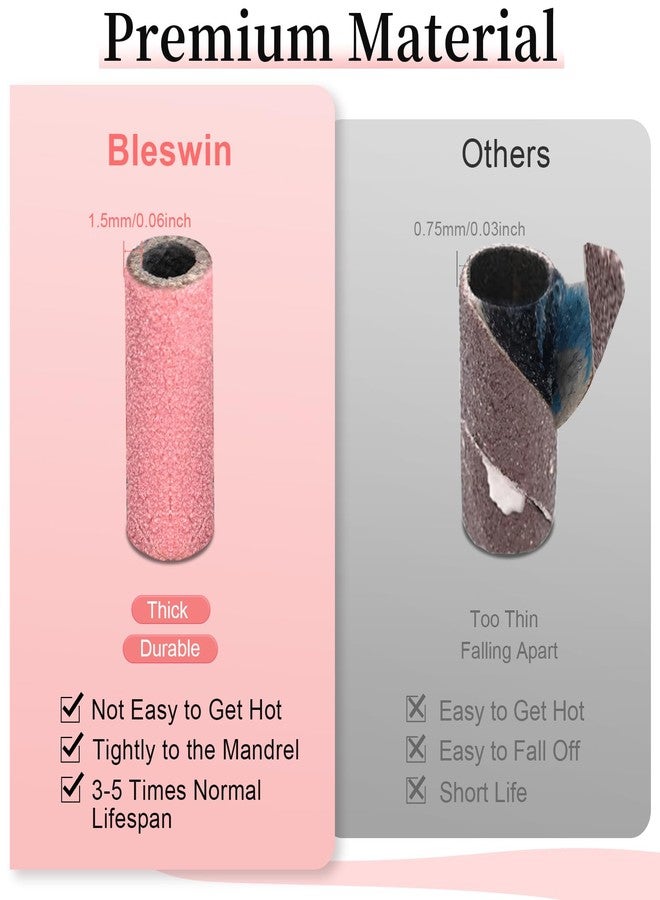 BLESWIN Small Sanding Bands for Nail Drill, 100pcs Mini Bands 150 Fine Grit Nail File Sanding Bands with Upgrade 2pcs 3/32'' Mandrels Bits, for Acrylic Nail Gel Removal, Plastic Polishing Manicure, Pink - Image 5