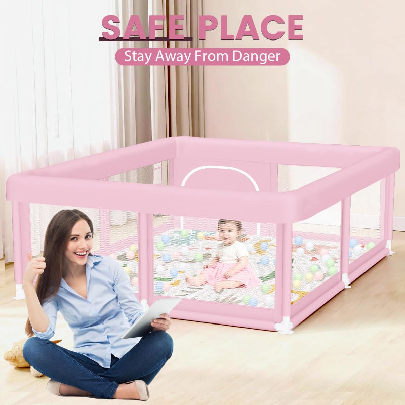 Hiaksedt Large Baby Playpen with Mat 50"x50" Baby Girl Play Pen for Babies and Toddlers, Safe Structure and Soft, Skin-Friendly Fabric with Zipper Gates Pink - Image 4