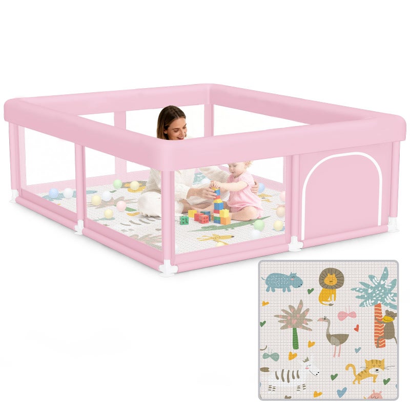 Hiaksedt Large Baby Playpen with Mat 50"x50" Baby Girl Play Pen for Babies and Toddlers, Safe Structure and Soft, Skin-Friendly Fabric with Zipper Gates Pink - Image 1