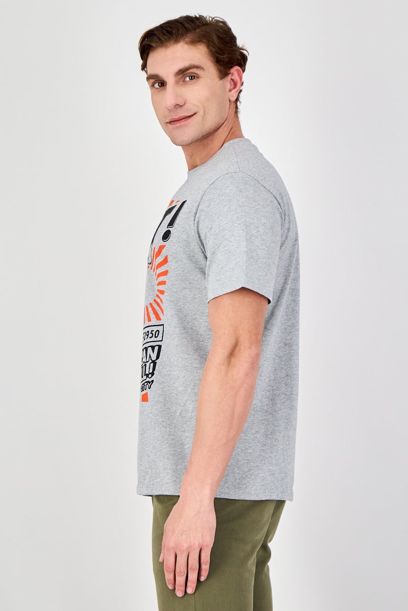 YOTO Men Crew Neck Short Sleeves Graphic Print T-Shirt, Light Grey - Image 2